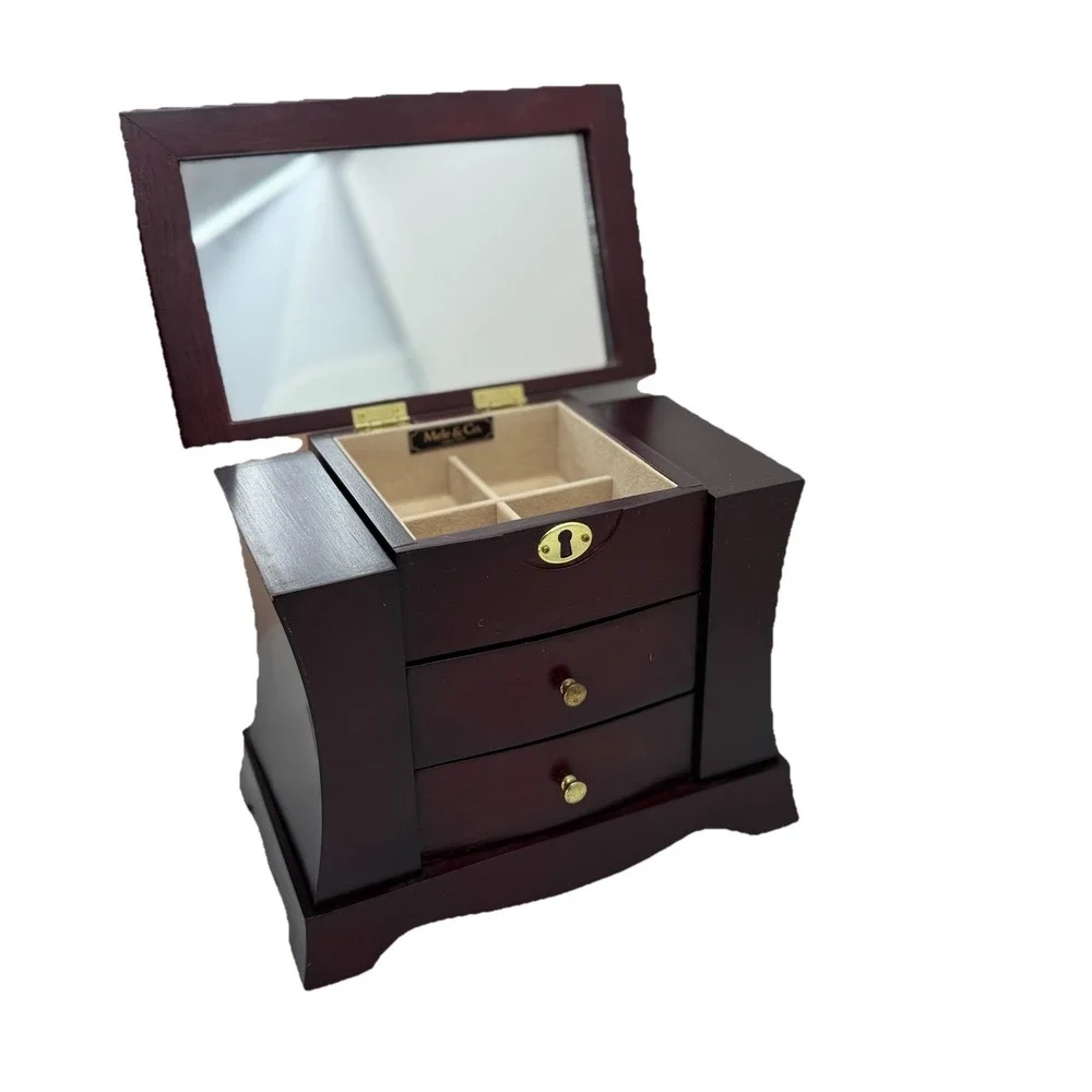 Vintage Mele Jewelry Box Cherry Wood Velvet Lined Quiet Luxury Grandmillennial